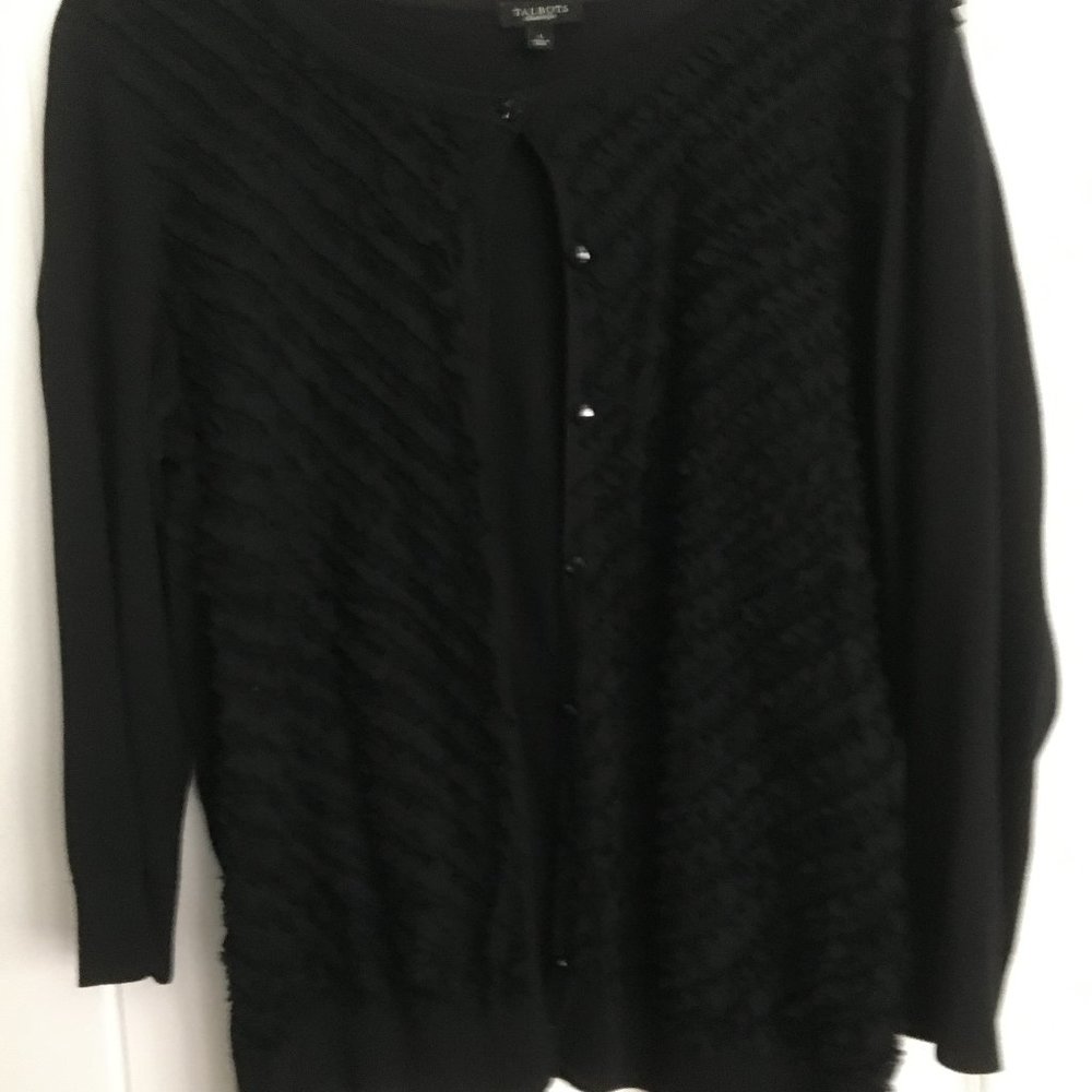 Talbots Black Ruffled Cardigan